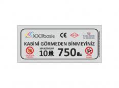 10 Kişilik 750 kg Asansör Kapasite Etiketi