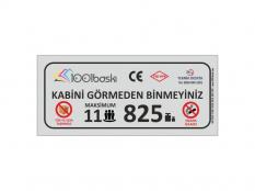 11 Kişilik 825 kg Asansör Kapasite Etiketi