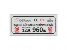12 Kişilik 960 kg Asansör Kapasite Etiketi