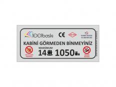 14 Kişilik 1050 kg Asansör Kapasite Etiketi