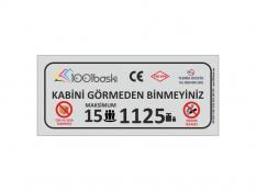 15 Kişilik 1125 kg Asansör Kapasite Etiketi