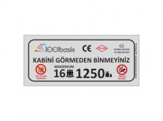 16 Kişilik 1250 kg Asansör Kapasite Etiketi