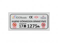 17 Kişilik 1275 kg Asansör Kapasite Etiketi