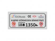 18 Kişilik 1350 kg Asansör Kapasite Etiketi