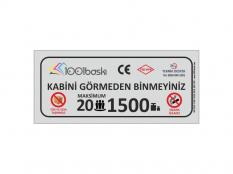 20 Kişilik 1500 kg Asansör Kapasite Etiketi
