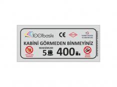 5 Kişilik 400 kg Asansör Kapasite Etiketi